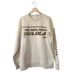 Lola Blankets Sweatshirt We Ride With Lola Crew Neck Pullover Cream Adult Sz L